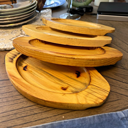Oval pine serving trays set - oval, trays,