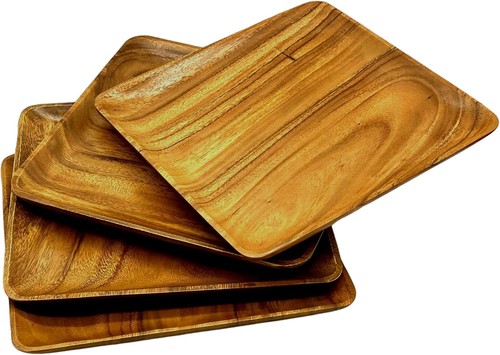 Acacia wood square plates - wood, 12
